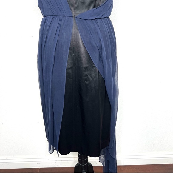 ST. JOHN Designer Mini Dress Asymmetrical Silk Navy Black Sleeveless Size 10 - Picture 8 of 13